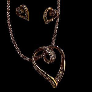 Napier gold tone Heart pendant necklace and earrings